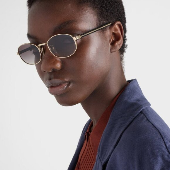 Prada PRB53S Sunglasses – Pale Gold Oval Metal Frame Grey Gradient |Model ZVN02C - Picture 10 of 11